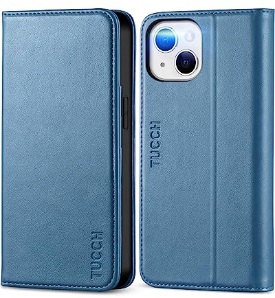 TUCCH Hülle für iPhone 13 2021 (6,1) Klapphülle, Blau | TPU, Kartenfächer, Standfunktion Case, Stoßfeste Schutzhülle, Handyhülle, Cover kompatibel mit iPhone 13