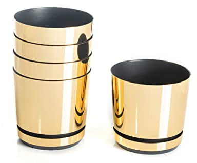 KORAD Conjunto de 5 macetas con Plato de 14 cm de diámetro, Modelo 011 - Oro Brillante; Moderno, Alto Brillo, Estilo clásico, rústico, Loft, para Plantas, Hierbas, Flores y composiciones Vegetales.