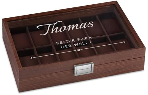 Maverton Uhrenbox mit Gravur für 12 Uhren - Uhrenkasten aus Holz - 31x21x7,5cm - Magnetverschluss - für Herren - zum Geburtstag - zu Weihnachten - Farbe: Weinrot - Papa