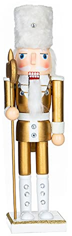 Nataland Schiaccianoci Soldato Dorato Da 36 Cm In Legno Dipinto A Mano, Perfetto Come Decorazione Natalizia, Come Regalo e Da Collezione