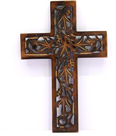 StonKraft - Crocifisso in legno cattolico con croce di Gesù Cristo, per parete, cappella della chiesa, decorazione per la casa, legno, 12,1 cm, colore: Marrone
