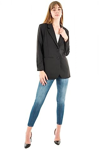 ICHI IHKATE SUS OVERSIZE BL Damen Blazer Longblazer Jacke Long-Blazer mit Knöpfen Stretch und Reverskragen, Größe:S, Farbe:Black (194008)