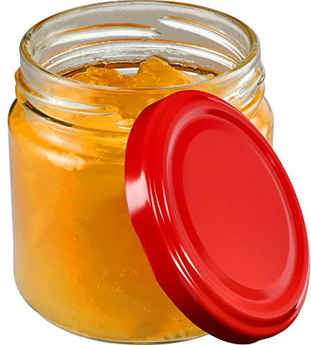 KADAX Tarros Pequeños de 200 ml, Botes de Cristal con Tapa Hermética de 66 mm para Miel, Conservas, Especias y Mermeladas (10 Unidades, Rojo)