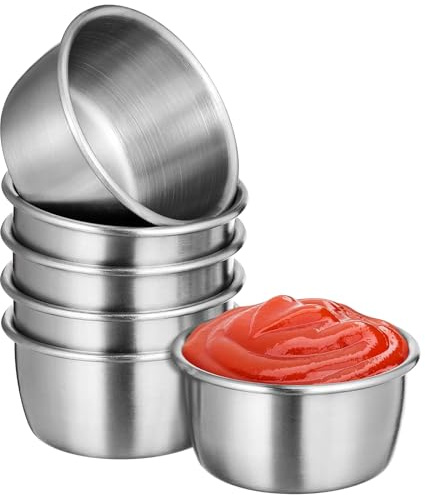 Angoily 6 Pièces Tasses à Sauce En Acier Inoxydable, Recipient Sauce Inoxydable, Coupelles à Sauce Réutilisables Tasses à Condiments Condiment Bol