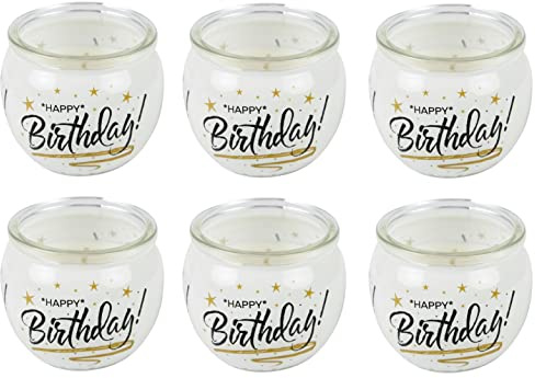 HS Candle Duftkerzen (Happy Birthday) Sprüche 6er Pack im Glas, Lange Brenndauer und angenehmer Duft