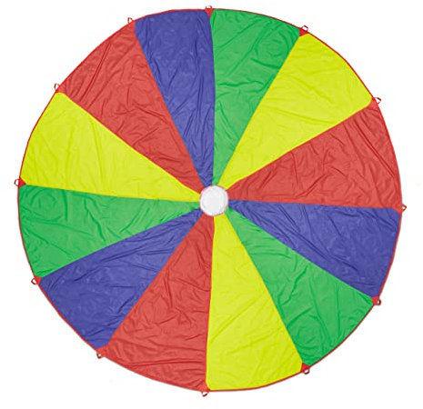 Relaxdays Schwungtuch Kinder, Ø 6 m, 12 Griffe, Schwingtuch, Regenbogen Tuch für draußen, XXL, Fallschirm Spiel, bunt