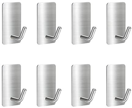 Giookuj Klebehaken Silber Edelstahl SUS304 Haken Selbstklebend Handtuchhaken Klebend Wandhaken für Wand, Schlafzimmer, Bad, Küche 8 Packs