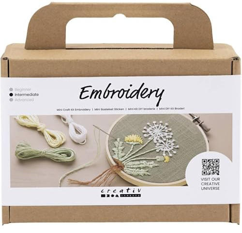 Creativ Mini Bastelset Stickerei, staubgrün, Stickrahmen, 1 Packung, Black