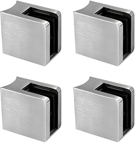 PRIOstahl Glashalter 4 Stück Glasklemmen Klemmhalter Glasplattenhalter mit Sicherungsplatte + Sicherungsstift 45 x 45 x 28 mm Anschluss: 42,4 mm für Glas 10,76 mm aus Edelstahl V2A