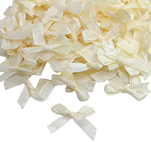 Wambere 100 STK 6mm Satin Band Deko Schleifen Fertigschleife Geschenkschleifen, Satinband Schleifen für DIY Basteln Hochzeit Valentinstag Weihnachten Dekoration Kartenherstellung Verzierungen,Beige