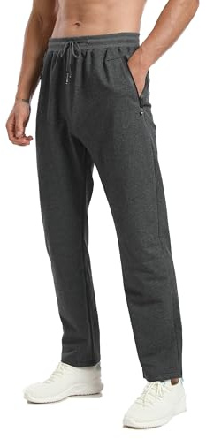 HCSS Pantalon Chandal Hombre Algodon Largo Pantalones Deporte con Bolsillos Cremallera Cintura elástica y bajo Abierto(Gris Oscuro-M)