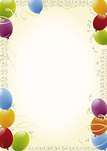 Designpapier Luftballons DP1894 – 25 Blatt Briefpapier – Hochwertiges Motivpapier Kindergeburtstag, Einladung, Brief, Jubiläum, Luftballons – Laser- & Inkjetdrucker geeignet – Druckerpapier A4 90g/m²