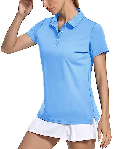 KEFITEVD Women's Summer Polo Shirts Short Sleeve Golf Tennis Top UPF 50+ Quick Dry Sport Polo Shirt,Waterfall Blue,S