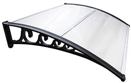 Ansobea Auvent pour Porte d'Entrée 100 x 150 cm en Aluminium et Polycarbonate - Arche Transparente, Protège de la Pluie, Neige et Rayons