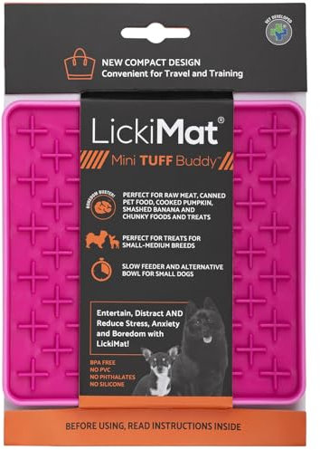 LickiMat Mini Tuff Buddy Hundefuttermatte, Hund Slow Feeder LickiMat, Langeweile Angstlinderung für Hunde, perfekt für Futter, Leckereien, Joghurt oder Erdnussbutter, lustige Alternative zu einem