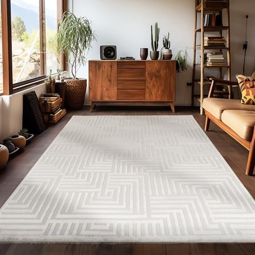 Carpetsale24 Kurzflor Teppich Wohnzimmer 120x170 cm Creme Modern Skandinavisch Boho Design Einfarbig 3D Effekt Weich Waschbar Pflegeleicht für Schlafzimmer Esszimmer Küche