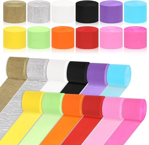 Swpeet 12 Rollen 12 Farben Krepp Papier Streamer 1.77 Zoll breit pro Rolle Sortiment Kit, Party Dekorationen für Hochzeit, Geburtstag, Baby Dusche, Graduation, DIY Supplies