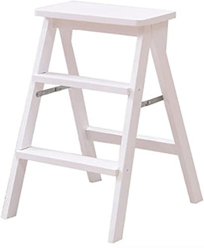 BODHIS Indoor-Kletterhocker, Tritthocker, zusammenklappbarer 3-Stufen-Hocker für Erwachsene, Senioren, tragbare Trittleiter aus Holz (weiß)