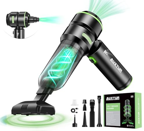 AUXTUR Aspirateur de voiture sans fil portable - 15 000 PA - Mini aspirateur 3 en 1 sans balais haute puissance - 100 W - Avec câble de données de type C - Petit nettoyeur portable et rechargeable