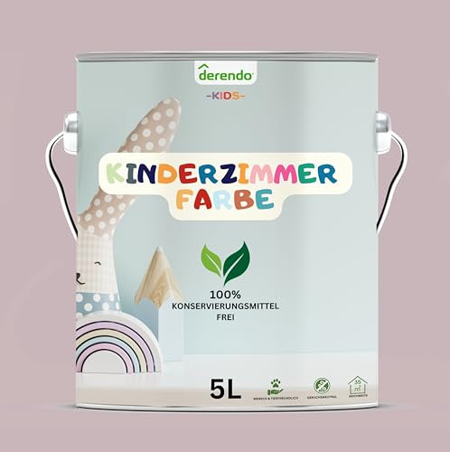 derendo Kinderzimmer Wandfarbe 5l – Umweltfreundlich, Geruchsneutral, Hohe Deckkraft, Schadstofffrei – Farbenfrohe Auswahl pastellfarben Farbe (Steinrot, 5 Liter)