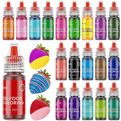 Oil Food Colouring - 20 Colours Chocolate Colouring Kit, Waysroma Food Grade Oil Based Food Colouring for Baking, Chocolate, Cake, Fondant, Decorating And Cooking - 6ml Each