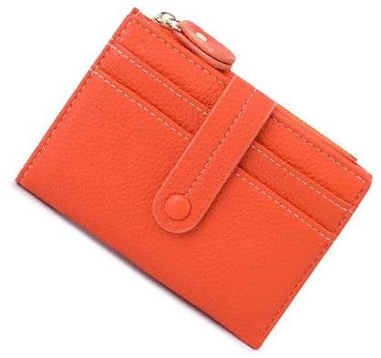 SUNAVY Geldbörse Damen Klein aus Weich PU Leder, RFID Blocker Portemonnaie mit Viele Fächer, Geldbeutel mit Reißverschluss Münzfach (Orange)