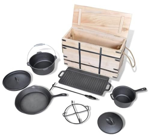 9-teiliges Set in Holzkiste Kochtopf-Set Töpfe Pfanne, CIADAZ Topf, Dampfgarer Topf, Nudeltopf, Spaghettitopf, Einkochtopf, Sauerkrauttopf, Pasta Pot