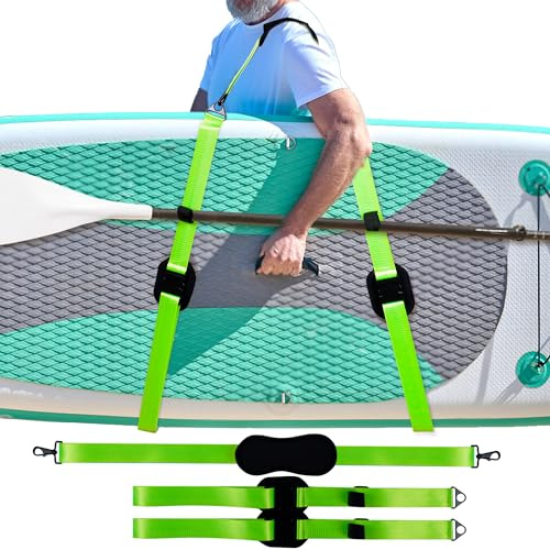 Kayak Surfboard Paddle Board Shoulder Strap Hands-Free SUP Carrying Adjustable Strap with Padded Shoulder Sling Anti-scratch design with Storage Bag, Paddle Carrier & Metal Accessories (GREEN)