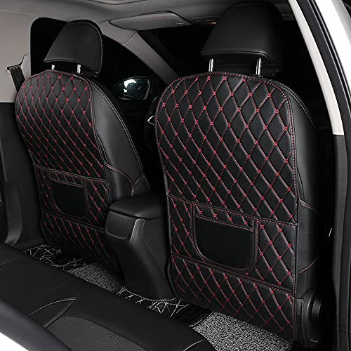 JIABAOCA 2 Stück Auto Rücksitz Anti Kick Pad für Dodge Magnum Neon SRT4 Charger Challenger Durango,Leder Wasserdicht Kick Pad Autositz Rückenlehnenschutz Auto ZubehöR,A/BlackRed