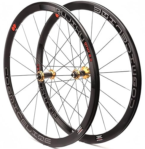 Rueda Delantera Y Trasera De Bicicleta 700C Juego De Ruedas De Bicicleta De Carretera De Carbono con Cubierta De 40 Mm De Profundidad Llanta De Freno V/C Rodamiento Sellado Gold,700C