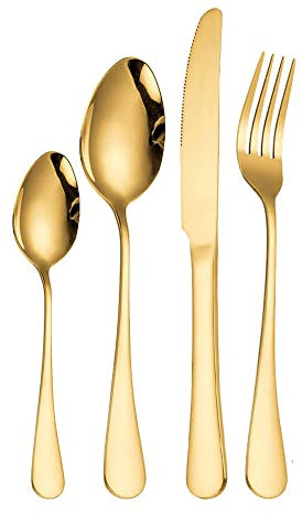 Cutlery Set, Stainless Steel Flatware Set,transparent plastic, Spoon Knife and Fork Set,16-Piece Modern Kitchen Silverware Tableware Set Service for 4 People,18/10 Stainless Steel Flatware Set,Titaniu