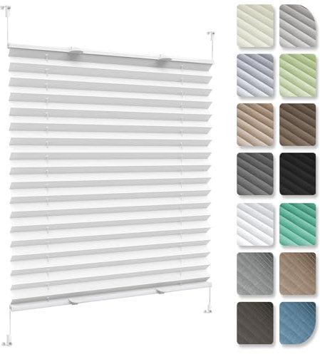 Plissee Plisseerollo Klemmfix Ohne Bohren 76 x 85 cm, Sonnenschutz Easyfix Lichtdurchlässig, Plissee Faltrollo Jalousie Rollo, Klemmfix Plissee Ohne Bohren, für Fenster & Tür, Weiß