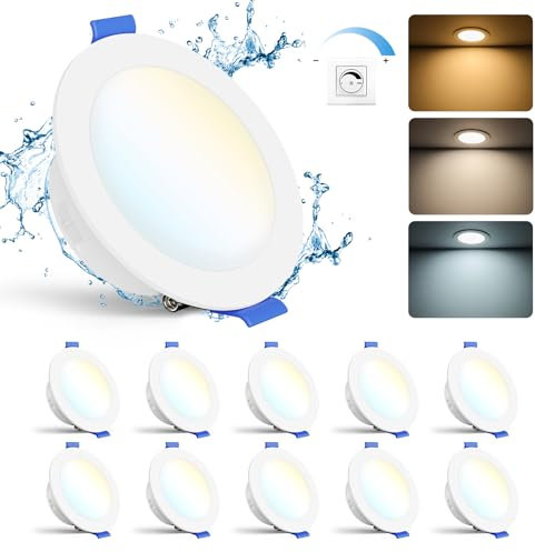 Gr4tec LED Downlights for Ceiling Dimmable, 10 x 6W LED Recessed Ceiling Light Warm White Neutral White Cool White, Bathroom Spotlights IP65 Waterproof, Spot Lights for Kitchen Bedroom, Hole 68-80mm