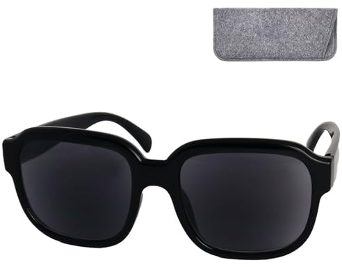 XL Sonnenlesebrille für Damen und Herren Schwarz UV400 mit Filzetui | Große schwarze Fassung mit UV-400, getönten Gläsern und Filzetui; wahlweise 0,0 oder mit Lesestärke
