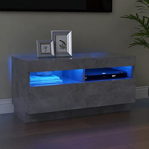 Sufrk TV-Schrank mit LED-Beleuchtung Sideboard Wohnzimmer Tv Wohnzimmer Schrank Fernsehschrank Tv Cabinet Betongrau 80x35x40 cm