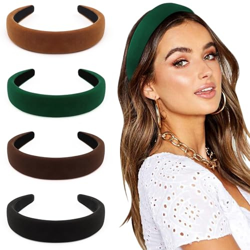 DRESHOW 4 Paket Pannband för Kvinnor och Flickor Sammet Mjuk Pannband Mode Boho Breda Hårband Halkfria Hårtillbehör