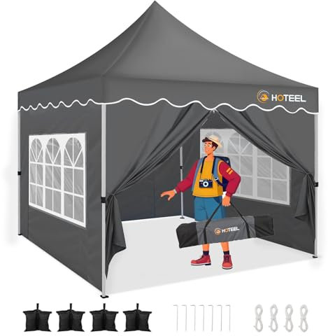 HOTEEL Faltpavillon 3x3 wasserdicht stabil mit 4 Seitenwänden, Pavillon 3x3 UV 50+, Faltpavillon 3x3 verdicktem Rahmen, einfach aufstellbarer, Partyzelt 3x3 für Hochzeiten, Partys,Terrasse (Grau)