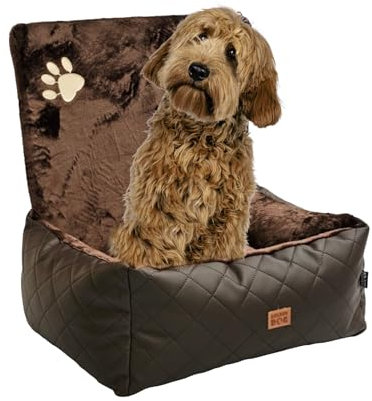 Golden Dog -Transportbox Hund mit Sicherheitsgurt M 73 x 56 cm Leder Imitation Autositz Hund, Wasserdicht Hundesitz Auto - Beifahrersitz Hundebox Faltbar - Anschnallgurt Hundekorb Auto