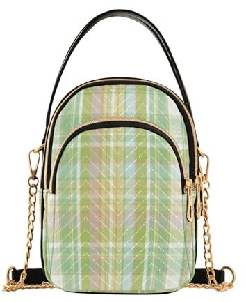 Bolso cruzado de viaje con múltiples bolsillos para mujer, color amarillo y verde lima, Cuadrados de mojito de lima amarillo y verde, 1 size