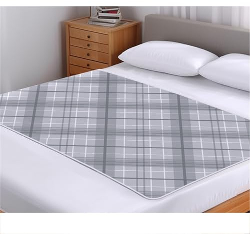 LVYUDS Große Größe Inkontinenzunterlage Waschbar Wasserabsorbierend Atmungsaktiv, ältere Menschen Inkontinenz Bettunterlage Rutschfest Menstruation Inkontinenzauflage(70x100cm,Plaid-Grey)