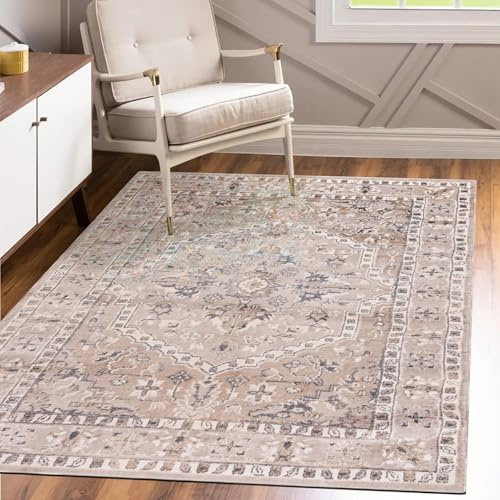 Mazovia Teppich Wohnzimmer 120x170cm Creme Klassisch Orientalisch Weich | Teppich für Schlafzimmer Esszimmer Büro Beige Pflegeleicht Tierfreundlich Allergikerfreundlich Fußbodenheizungsgeeignet