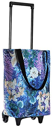 Chariot de courses pliable avec roulettes réutilisable pour femme, capacité de 17 L, idéal pour le camping, la plage, le pique-nique, le barbecue, le linge, les bagages, imprimé floral