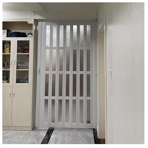 Concertina Door 198 203cm Tall PVC Trackless Folding Sliding Door, Interior Accordion Door with Frosted Acrylic Glass, Doorway/Living Room/Room Divider Door Panel(WXH 30X78IN(76.2X198CM))