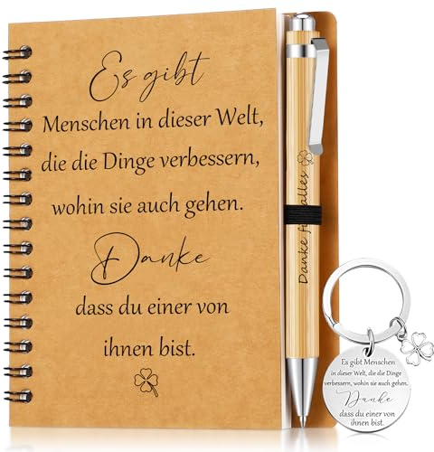 Sinmoe Danke Abschiedsgeschenk, Es gibt Menschen in dieser Welt | A6 Notizbuch, Kugelschreiber, Schlüsselanhänger, Notizblock für Kollege Lehrer Mitarbeiter, Weihnachten Geschenkset