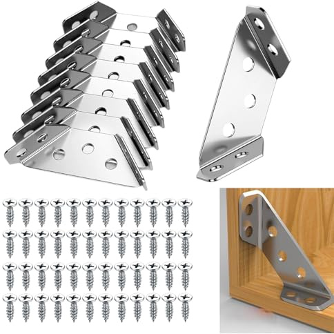 Xmart 30 stück Eckverbinder Dicke 1,6 mm Dreieck form Ecke Klammer Universal Edelstahl Dreiecksstütze mit 180 Schrauben für Verstärkung und Reparatur Holzregale Schränke Tische Stühle Möbel