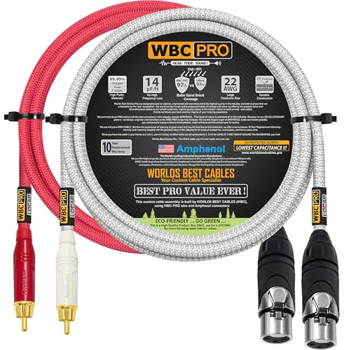 6 Foot RCA to XLR (Female) Cable Pair - WBC-PRO-LOCAP Low-Capacitance (14pF/ft) 22 AWG Ultra-Silent Audiophile & Pro-Grade Audio Interconnect Cable - Amphenol Plugs & Red & Silver Tweed Jackets