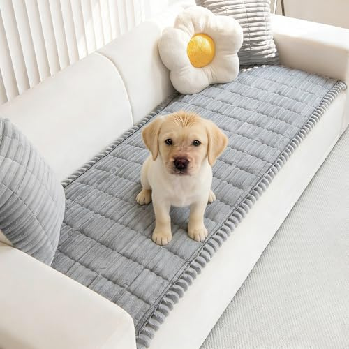 Mivnue Pet Couch Cover, Couch Covers for Dogs, Washable Dog Sofa Covers Couch Protector, Fuzzy Non Slip Couch Slipcover Pet Friendly (Light Grey, 27.6 x 59.1)