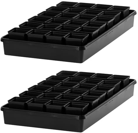Pullmer 24x Anzuchttöpfe eckig mit Untersetzer, Pflanztöpfe für Stecklinge & Samenanzucht, mit Tablett, Shuttle-Trageschalen (Anzuchttöpfe 7x7 + Untersetzer; 2 Pack)