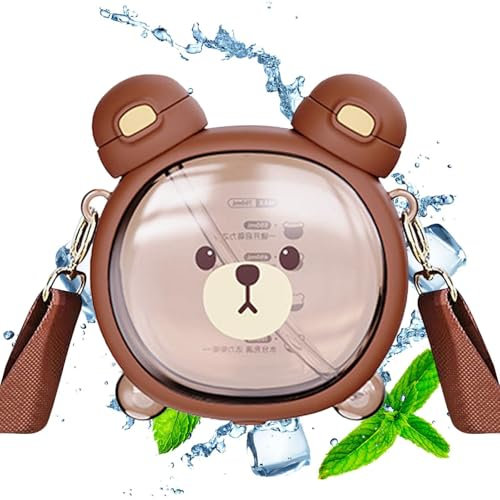 Ocastuted Borraccia a di orso, tazza con cannuccia a di orso, grande capacità da 750 ml, a prova di perdite, con cintura, borraccia con cannuccia, per ragazze, scuola, viaggi