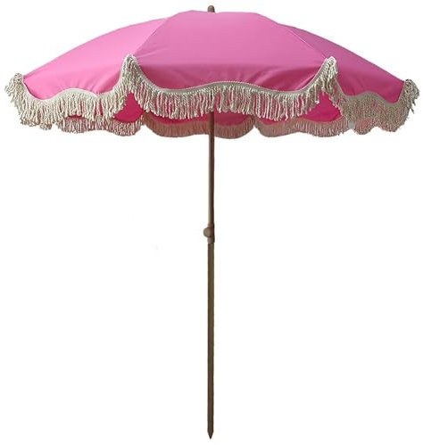 Parasol de Plage Boho avec Franges, Parasol de Table d'extérieur de 200 cm avec Bouton d'inclinaison et 8 Baleines, Protection UV, pour Jardin, Pelouse,Piscine